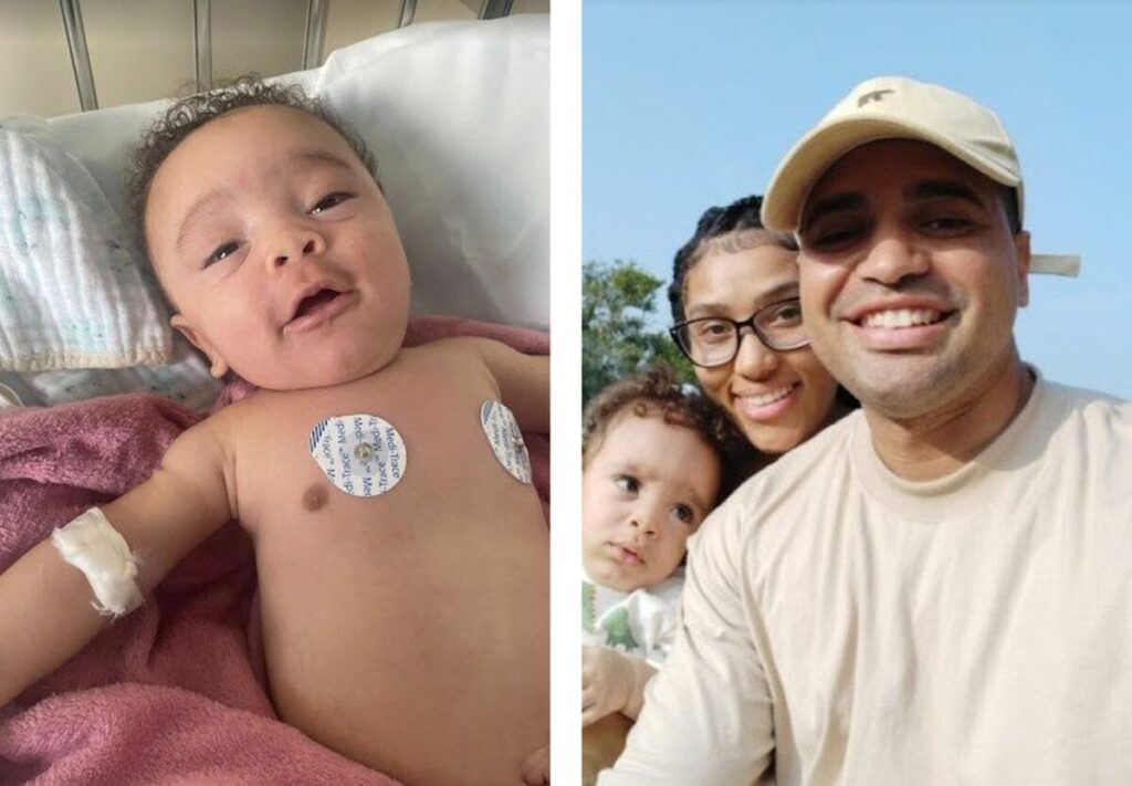 Ravi in the hospital and Ravi with his family