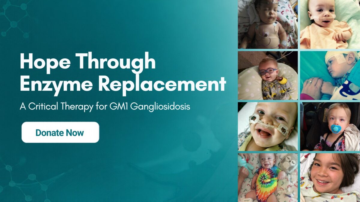Children affected by GM1 gangliosidosis supporting Cure GM1 enzyme replacement therapy research