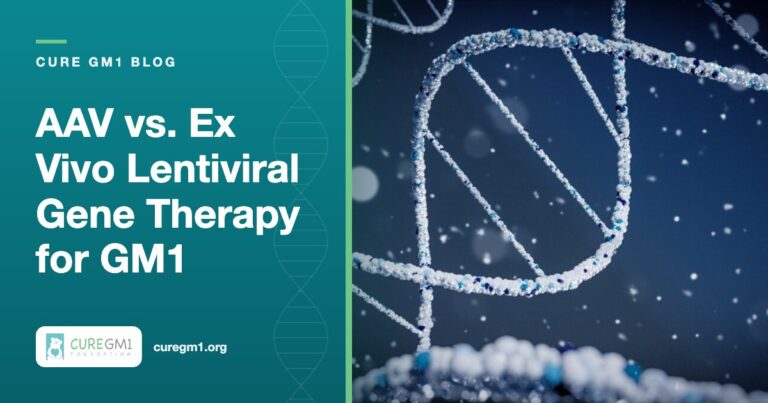 Teal DNA double helix banner for the Cure GM1 blog