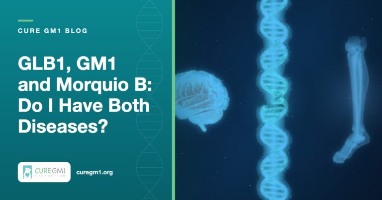 Teal DNA double helix banner for the Cure GM1 blog